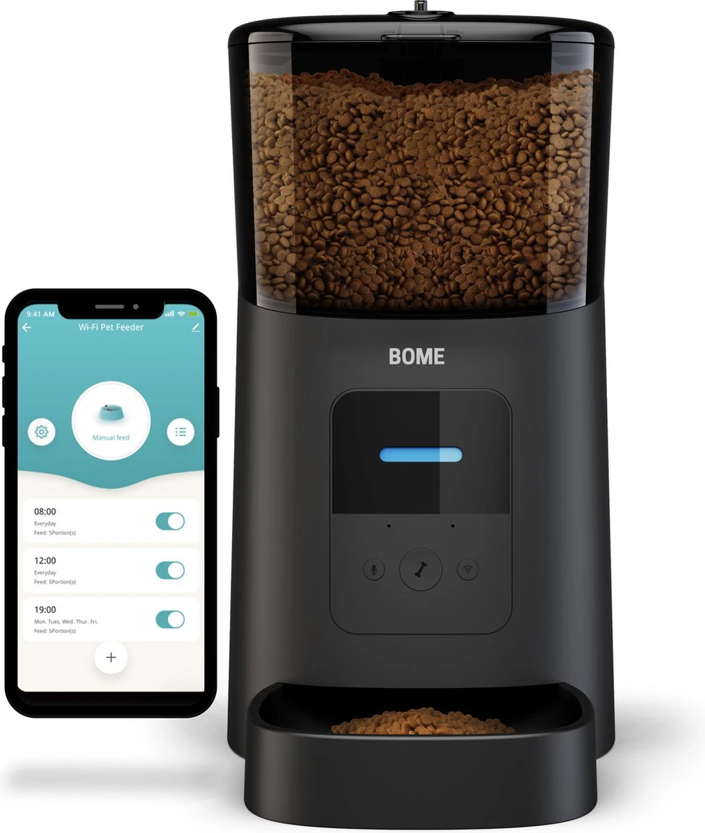 BOME Voerautomaat – App En Audio – Automatische Voerbak Kat Of Hond – Voerautomaat Kat – Zwart 1 BOME Voerautomaat – App En Audio – Automatische Voerbak Kat Of Hond – Voerautomaat Kat – Zwart