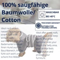 HOMELEVEL Hondenbadjas Van Zachte Badstof – Absorberende Hondenhanddoek Van Katoen Met Klittenband – Maat XL In Antraciet