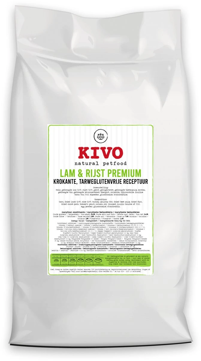Kivo Petfood Hondenbrokken Krokant Lam & Rijst 15 Kg – Tarweglutenvrij 1 Kivo Petfood Hondenbrokken Krokant Lam & Rijst 15 Kg – Tarweglutenvrij