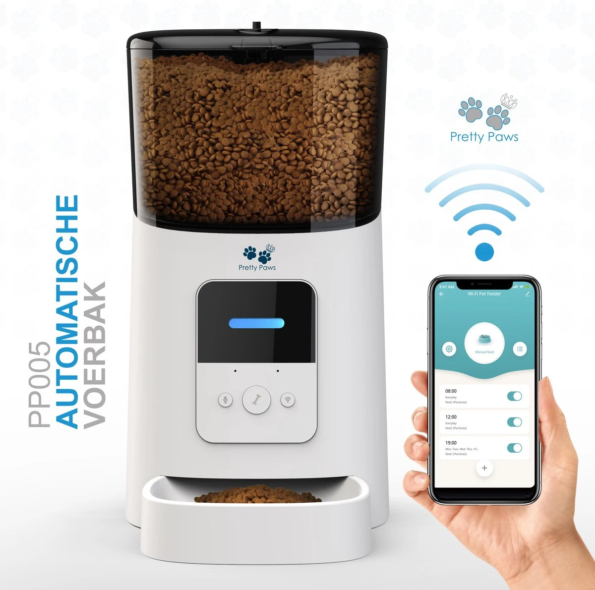 Pretty Paws PP005 Wifi Voerautomaat Wit – Automatische Voerbak – Slimme Voerautomaat Met App – Instelbaar Voedingsschema – WIFI 1 Pretty Paws PP005 Wifi Voerautomaat Wit – Automatische Voerbak – Slimme Voerautomaat Met App – Instelbaar Voedingsschema – WIFI