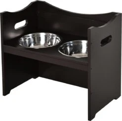 Voerbakkenstandaard – Voerbak Hond Met Standaard – Hondenvoerbak – Honden- Hondenvoer – Drinkbak – Eetbak – Voederbak – MDF/RVS – Donkerbruin