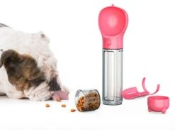 Waterfles 500 Ml Hond – Roze – Voercontainer 100 G – Poepzakjes Houder & Poepschep – Drinkfles – Voederbak – Voerbak – Drinkbak – Mobiel – Multifunctioneel