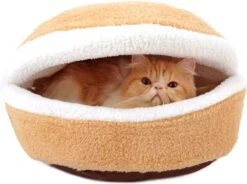 Yokee Kat Bed Hamburger Ontwerp Zacht Huisdier Bedje Winddicht Huisje Katoenen Slaapzak Voor Katten Kleine Honden 52*40*30cm